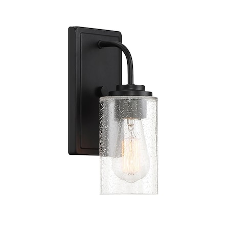 Designers Fountain Logan 4.5in 1-Light Matte Black Transitional Indoor Wall Sconce with Clear Seedy Glass Shade 96401-MB